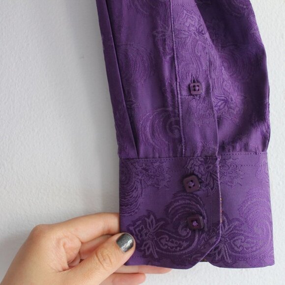 VINTAGE Vizoni Uomo Men's Purple Jacquard Button Down Shirt Size S - Picture 11 of 15